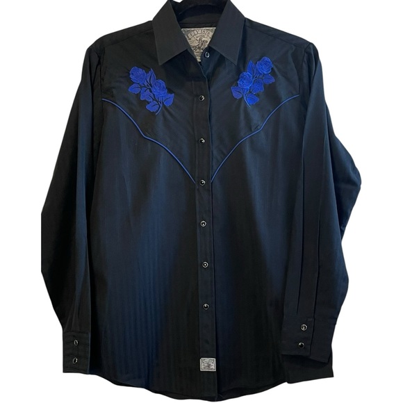 Ely 1878 Vintage Black Embroidered Black Pearl Snap Western‎ Rodeo Shirt Medium - Picture 1 of 5